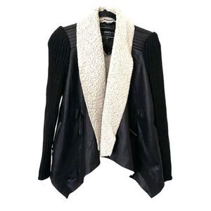 BLANC NOIR Faux Shearling Coat Black with Sweater Sleeves‎